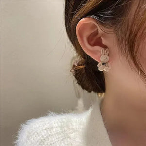 Korean Style Cute Rabbit Earrings – 1 Pair (random Color)