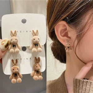 Korean Style Cute Rabbit Earrings – 1 Pair (random Color)