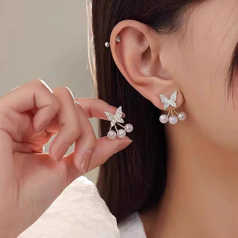 Butterfly Pearl Korean Earrings For Girls